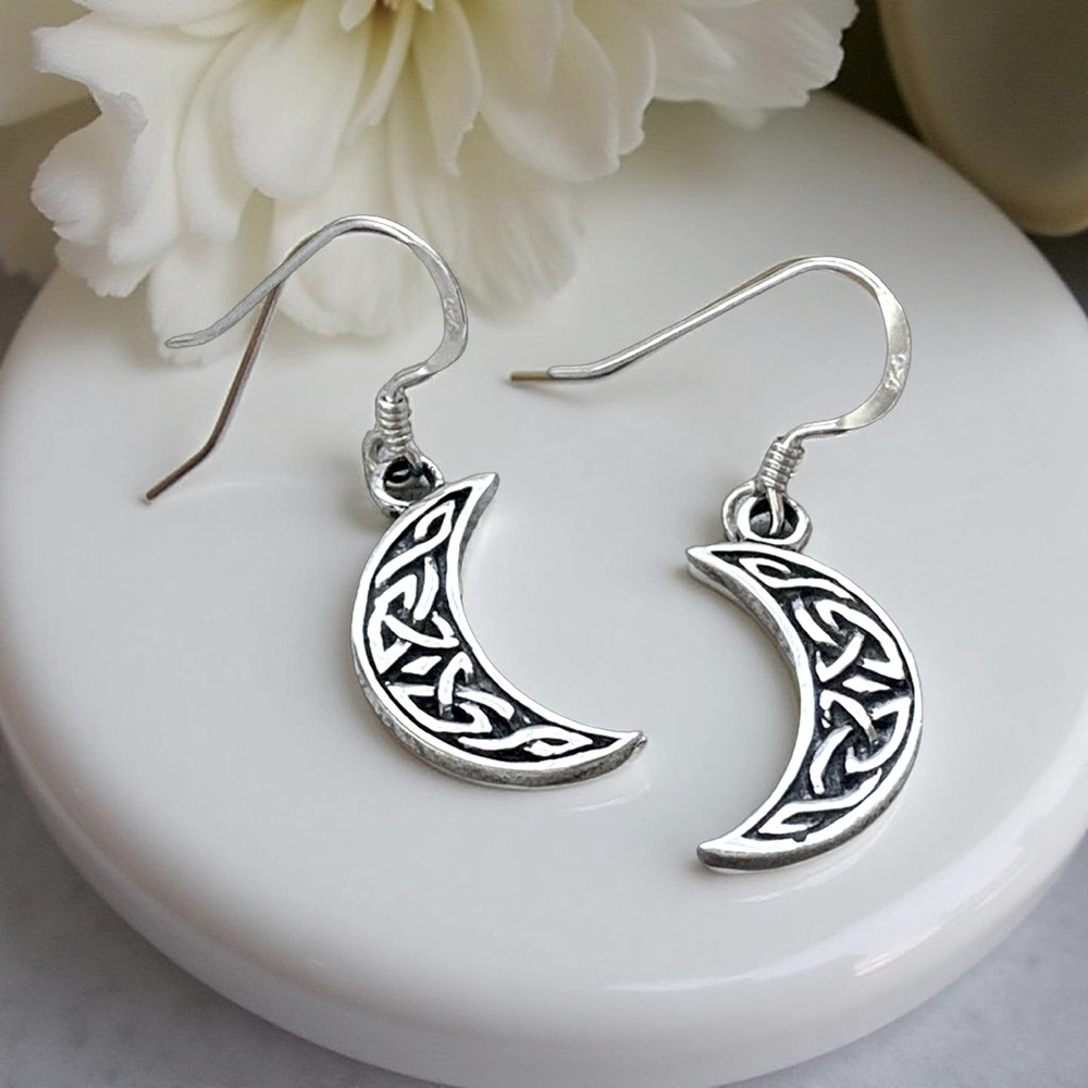 925 Sterling Silver Crescent Moon Filigree Dangle Earrings! Hypoallergenic! NEW!